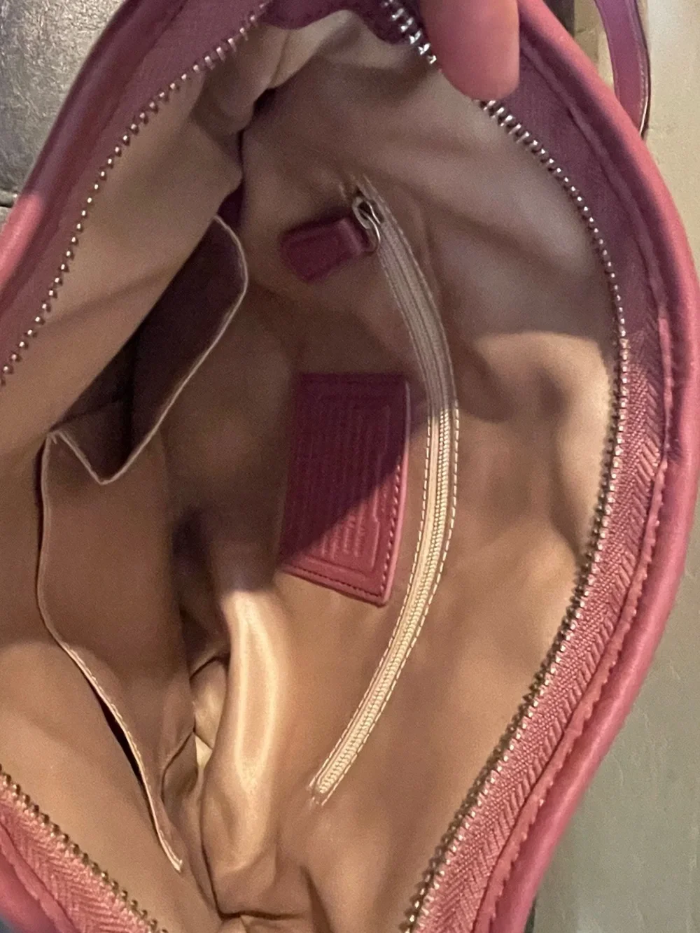 Berry pink mauve Signature-Print Crossbody Shoulder Bag sateen leather silver
